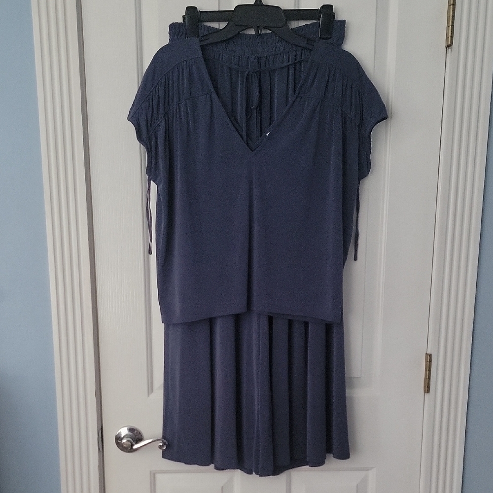DAILY PRACTICE ANTHROPOLOGIE WIDE LEG CROP PANTS SHIRT SET OUTFIT SMALL S BLUE